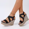 Damen-Sandalen, Sommer-Freizeitschuhe für Damen, bequem, rutschfest, zum Hineinschlüpfen, elastischer Stoff, Damenschuhe, Plateau-Sandalen