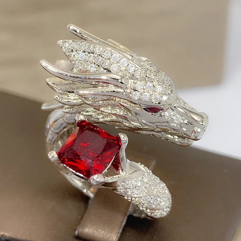 Huitan Novel Dragon Design Öffnungsringe, zarte ästhetische helle Finger-Accessoires für Frauen, opulenter schicker Schmuck für Party Image