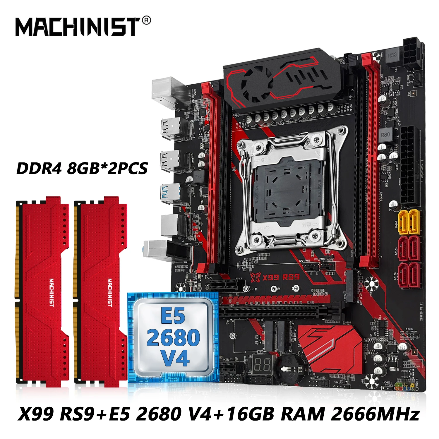 MACHINIST X99 RS9 Motherboard LGA 2011-3 Intel Xeon E5 2680 V4 CPU und DDR4 16 GB RAM Optionales Kit vier Kanäle Speicher USB3.0 Image