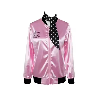 50er Jahre Damen Rosa Satinjacke Halloween Cosplay Kostüm Rosa Jacke mit Halstuch Image