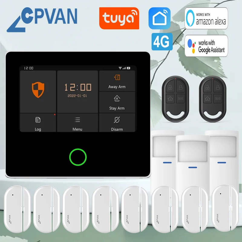 CPVAN Tuya Smart Home Security System Drahtlose WIFI 4G Hause Einbrecher Sicherheit Schutz Alarm mit Bewegungsmelder Tür sensor