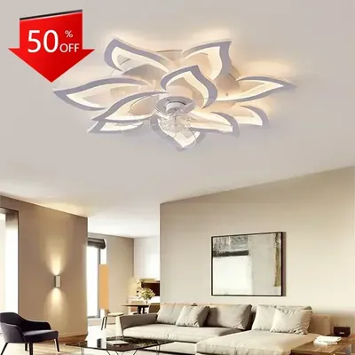 2025 Modern Nordic Creative Ceiling Fan + LED Intelligent Remote Control Adjustment Indoor Lighting for Living Room Fan Ceiling