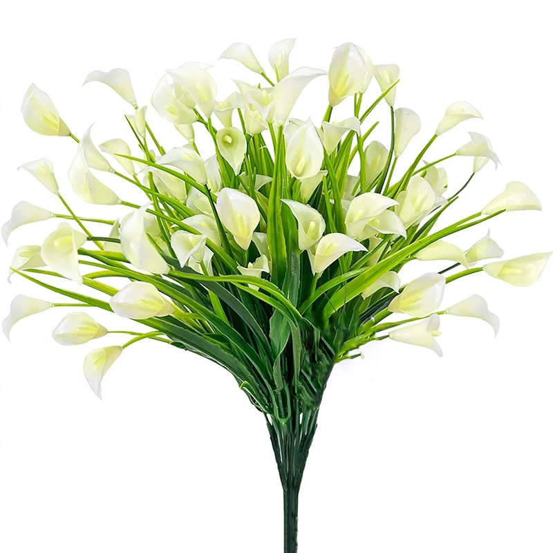 1 Bündel Calla-Lilien-Kunstblumen für den Außenbereich, künstliche Pflanzen, künstliche Kunststoff-Blume für den Innenbereich, Pflanzgefäß, Heim- und Friedhofsdekoration Image