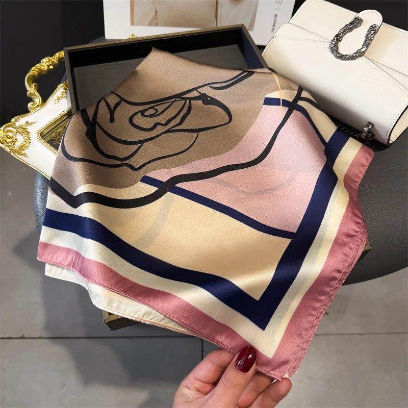 Luxus Blumendruck Designer Schal Weiche Satin Frauen Schals Bandana Hijab Halstuch Schal Kopftuch Haarband Foulard Dame Image