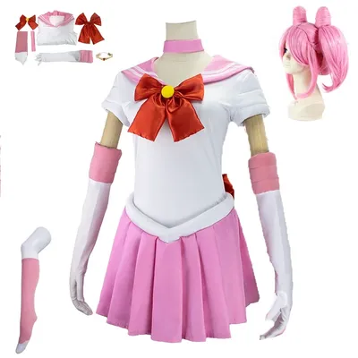 Erwachsene Kinder Anime Sailor Cosplay Kostüm Perücke Moo Usagi Kleine Dame Serenity Anzüge Rosa Perücke Halloween Karneval Party Kleid Image