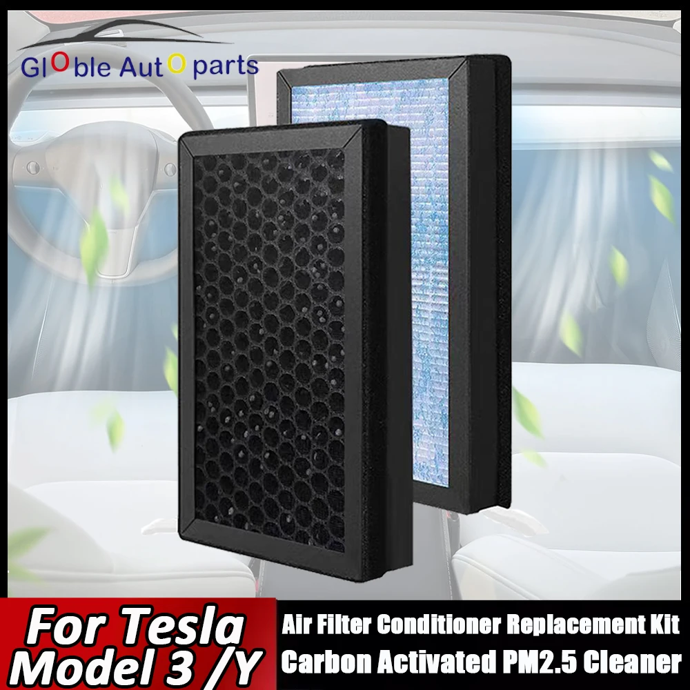Luftfilter für Tesla Model 3, Modell Y, kohlenstoffaktivierter PM2,5-Reiniger, Luftfilter, Klimaanlage, Ersatzset, HEPA-Aktivkohle Image