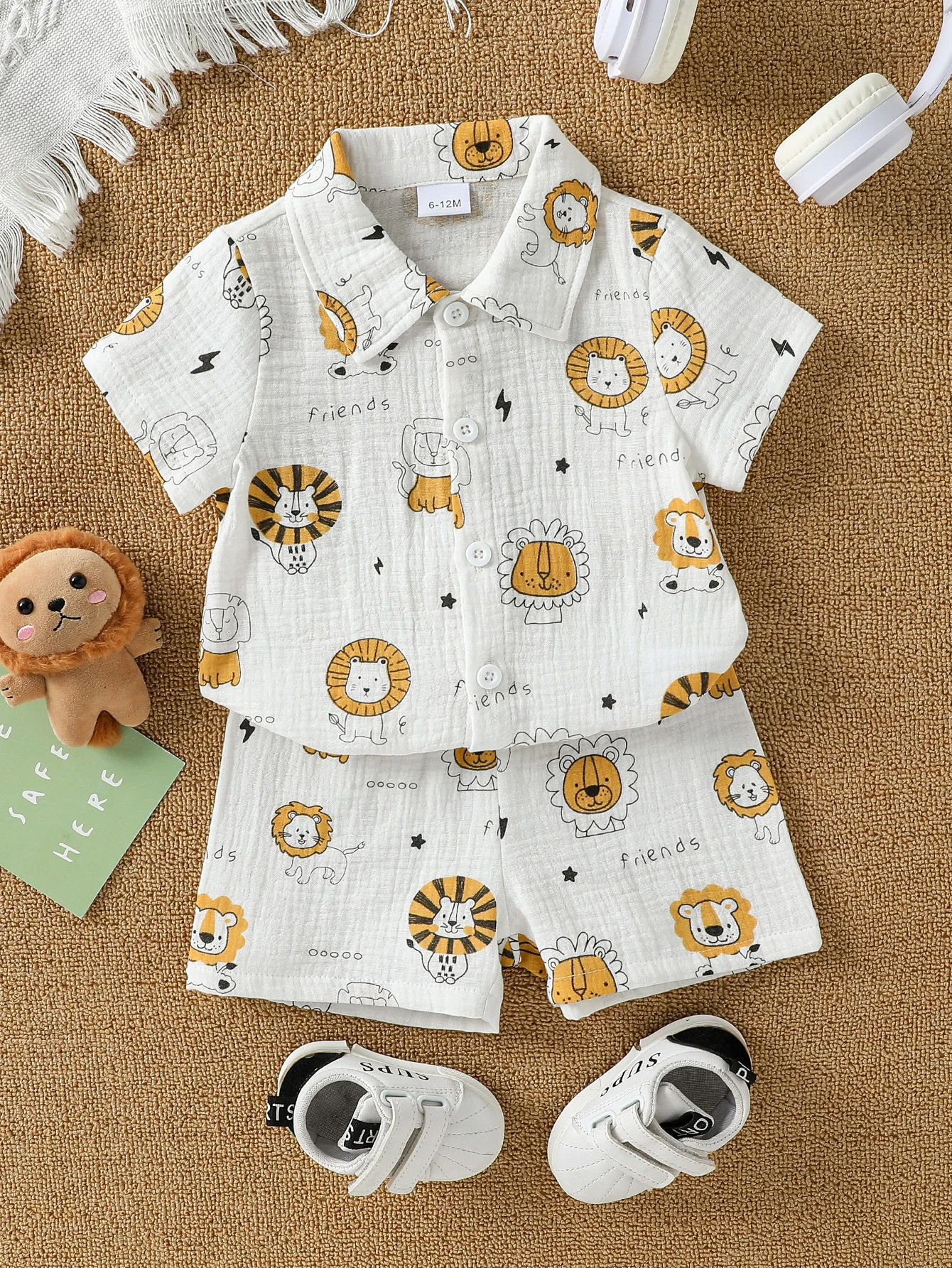 2025, neues Sommer-Kurzarm-T-Shirt und Shorts mit Cartoon-Aufdruck, vielseitiges zweiteiliges Set für Jungen Image