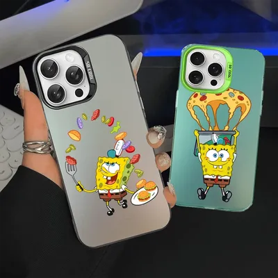 Cartoon S-SpongebobS Phone Case For IPhone 16 15 Pro Max Case 14 Plus 13 12 11 Color Silver Case