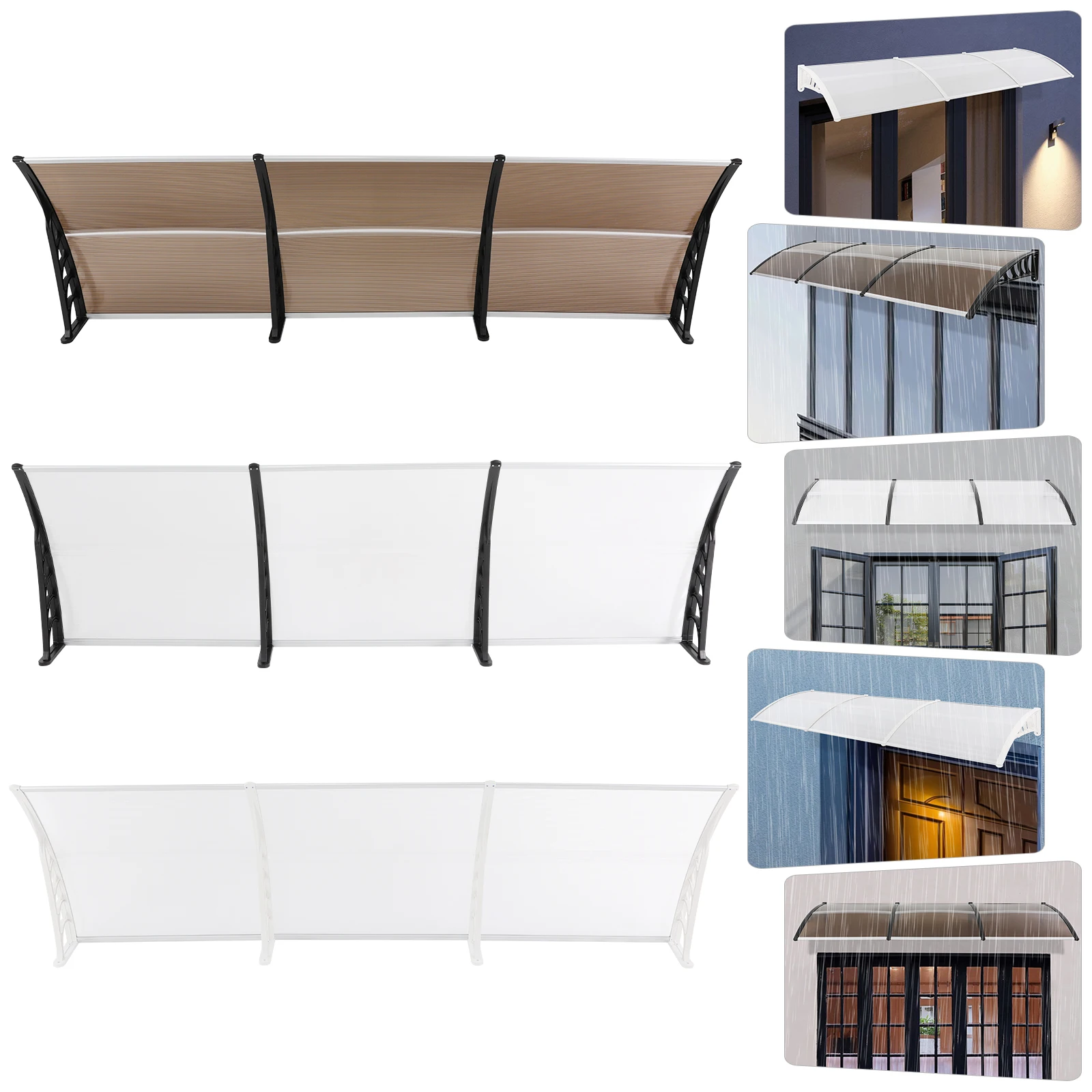 90 x 300 cm Baldachin für Haustür, transparentes Fußgewölbe mit Halterung, verstärkte Aluminiumstreifen, Fenstermarkise, Regenschutz
