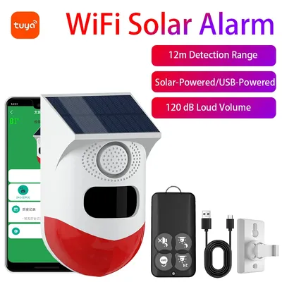 WiFi Alarm Sensor Tuya Solar Powered Drahtlose Infrarot Motion Sensor Detektor Strobe Sirene PIR Sensor 120dB Alarm Wasserdicht