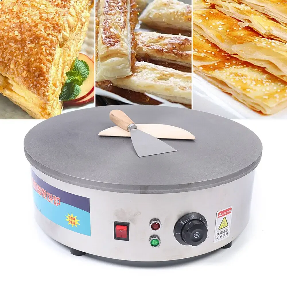 45 cm 3 kW professionelle elektrische Pfannkuchen-Grillplatte aus Edelstahl, Crêpe-Maker, Kochfeld, antihaftbeschichtete Kochplatte mit konstanter Temperatur Image