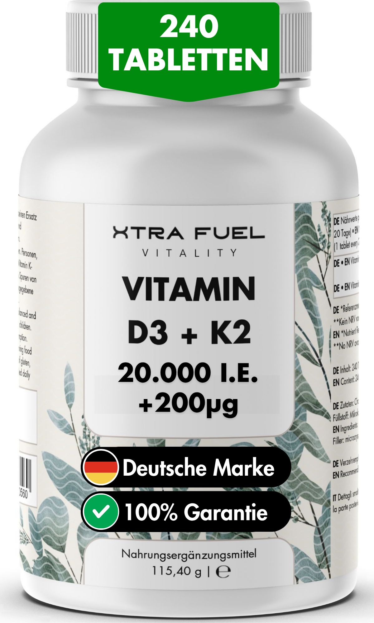 XTRA FUEL | Vitamina D3 + K2 - Compresse con 20.000 UI 200 mcg MK-7 11