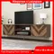 Lazyspace Meuble TV élégant avec placage de couleur bois, meuble TV avec 2 portes, poignées dorées et pieds en fer, meuble TV en bois