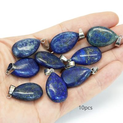 TEMU 10pcs Natural Lapis Teardrop Pendants 16*24mm For Necklace, Earrings, Bracelet Jewelry Charms Image