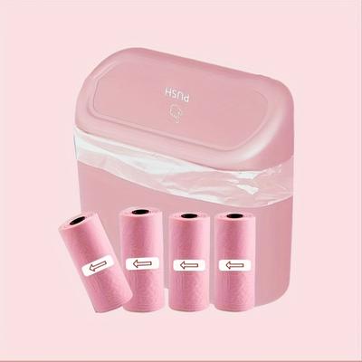 TEMU 5-pack Abs Mini Car Trash Can With Lid And 4 Rolls Garbage Bags Set, Creative Hanging Storage Bin For Automobile – Leak-proof Portable Waste Container Image