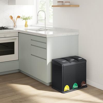 TEMU Pedal Bin, 3 X 8 L Small-capacity Metal Rubbish Bin, Trash Bin For Kitchen, Waste And Recycling, Includes 15 Bin Bags, Steel, For Small Families Image