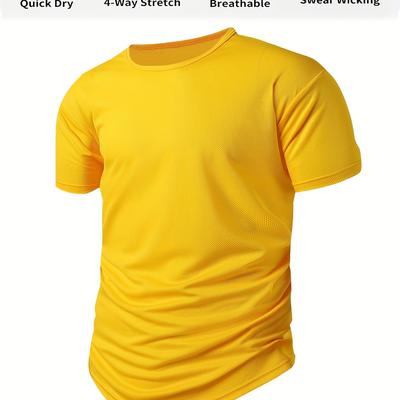 TEMU 1-pack Men's Summer Outdoor Sports & Fitness Quick-dry Breathable Casual T-shirt - Lightweight Polyester, Round Neck, Solid Color, Machine Washable, Regular Fit, Silhouette For Men Image