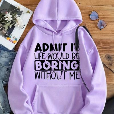 TEMU Slogan Print Hoodie, Drawstring Casual Hooded Sweatshirt For Fall & Winter, Women's Clothing Image