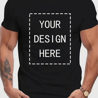 "TEMU Men' Casual T-shirt With "your Design Here" Print - Personalized Graphic Tee For Adults, Summer Style, Crew Neck, Regular Fit, Casual Occasion, Casual Wear | Graphic Tee | , Plus Size" Image