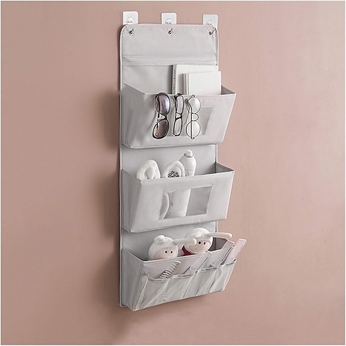 Borsa portaoggetti da appendere alla parete con 3 strati, organizer da porta per cosmetici e articoli da toeletta, organizer tascabile in tessuto lavabile per dormitorio, bagno, camera da letto
