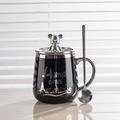 Tazza da caffè in ceramica con coperchio e cucchiaio, simpatiche tazze per coppia per ufficio o casa, tazza da tè per la colazione per uomini e donne