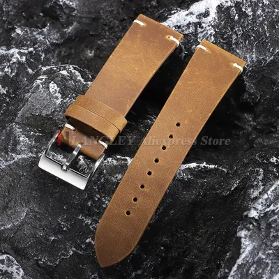 18mm 20mm 21mm 22mm Vintage Öl Wachs Leder Uhrenarmband handgemachte Nähte Rindsleder Armband für Omega für Seiko Smartwatch Armband Image