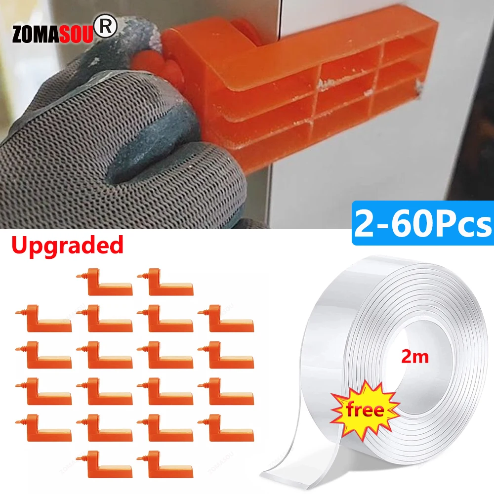 2–60 Stück männlicher Winkel, Fliesen-Nivelliersystem, Abstandshalter, Clips mit Klebeband für Boden, Wand, Keramik, Befestigung, Verlegung, Gebäude, Bauwerkzeuge Image