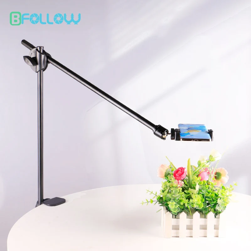 BFOLLOW Boom Arm Overhead Shooting Stand Schreibtisch Klemmhalterung für Handy Tablet Halter Kamera Magnetische Top Down Video Image