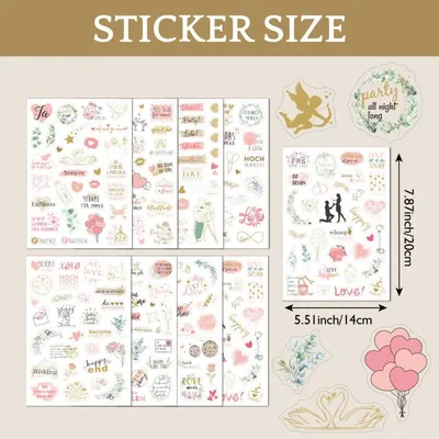 230 Stück 8 Blatt Hochzeitsthema DIY Scrapbooking Aufkleber Transparente Dekorationen für Gästebuch Handaccount Arts Crafts Aufkleber Image