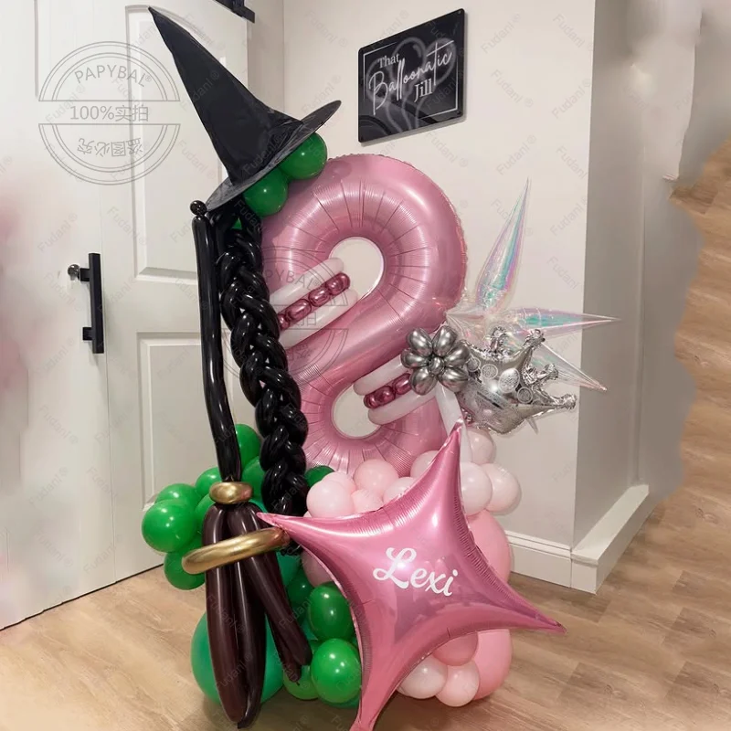 79 Stück böser Themen-Geburtstagsparty-Dekoration, magischer Hexenballon, 81,3 cm, rosa Zahlenballon, Junge, Mädchen, Geburtstag, Babyparty Image