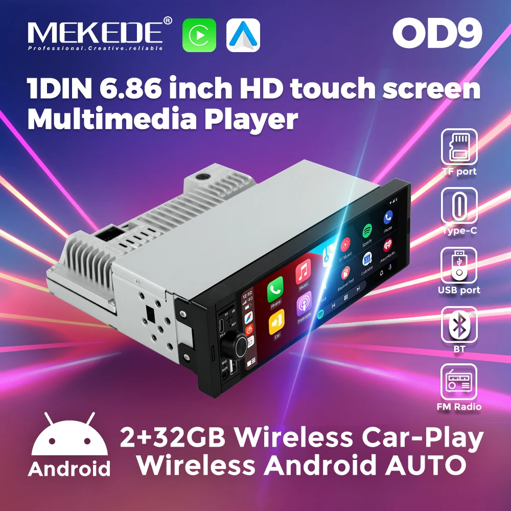 MEKEDE Carplay Android Auto Auto Radio Multimedia Player 6,86 "1 Din Stereo Touchscreen Für Nissan Hyundai Kia Toyota Honda VW Image