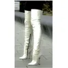 Weiß Zipper Matte Leder Stiefel Thin High Heel Spitz Mode Sexy Kühlen 2024 Winter Große Größe Frau
