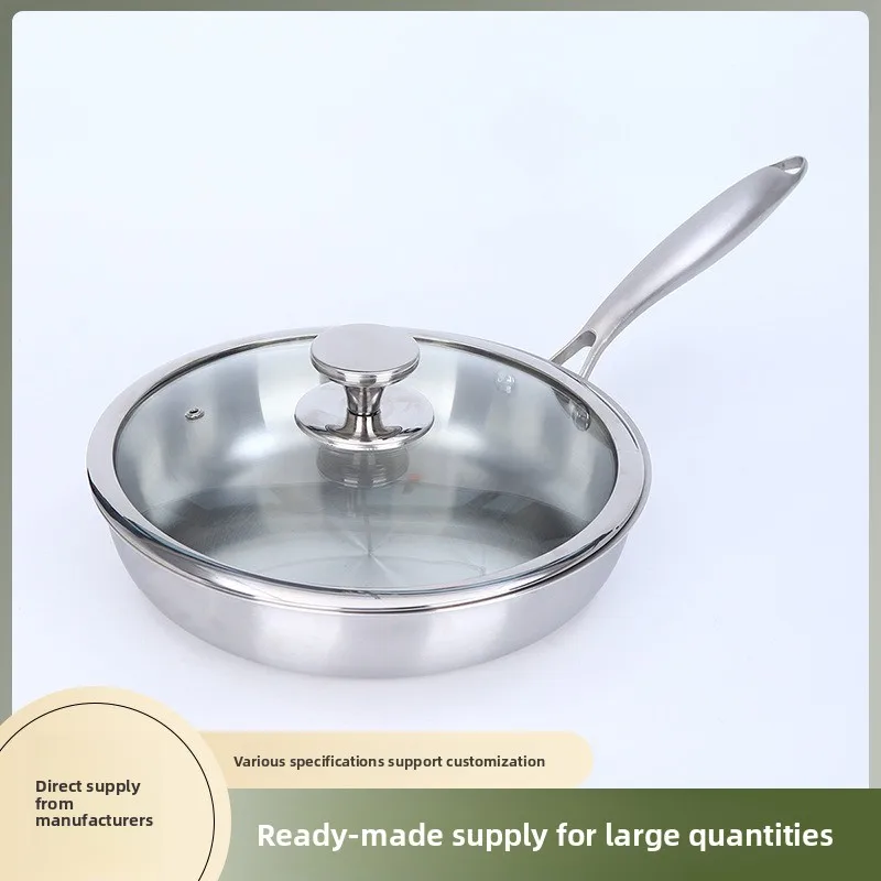 Neue Edelstahl Verdickte Drei-schicht Stahl Unbeschichtete Pfanne Bratpfanne Steak Antihaft Universal Runde Bratpfanne Kochtopf Image