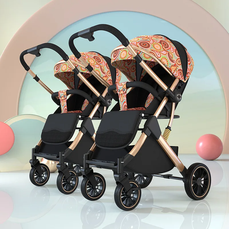 TwinStroller kann sitzen und liegen, leicht, faltbar, hohe Landschaft, stoßdämpfend, abnehmbarer Zwei-Wege-Kinderwagen Image