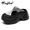 Fujin 8 cm PU-Sandalen aus synthetischem Mikrofaser-Leder, Slipper, Slip-on-Flats, klobige Turnschuhe, Hausschuhe, Plattform, Keilabsatz, Damenschuhe
