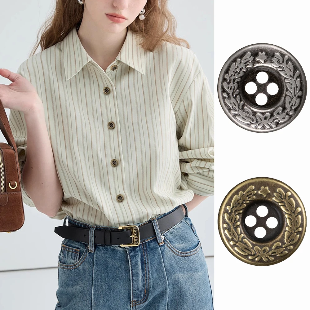 10 Stück Vintage Vine 4-Loch-Metallknöpfe für Hemd-/Anzugdekoration, 3 Größen (11,5/15/20 mm), Bronze und Silber, rustikale Nähknöpfe
