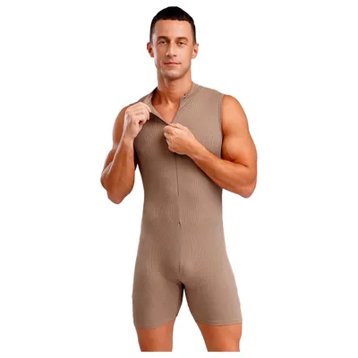 Ultra Soft Home Wear Pyjama Herren ärmellos Boyleg Onesie Bodyshort dehnbar Slim Fit lässig bequem Nachtwäsche Body Image