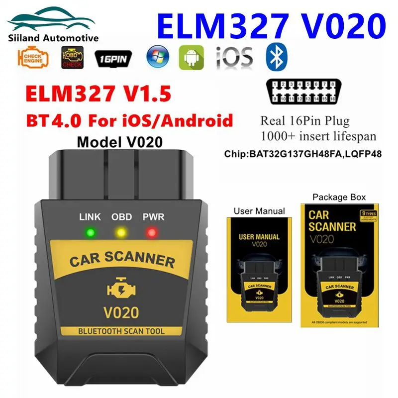 ELM327 V020 Bluetooth 4,0 OBD2 Auto Fehler Diagnose Tool Code Reader Für IOS Android PC OBD II Scanner lesen und klar die Fehler code Image