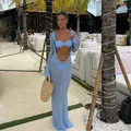 2025 été plage femmes bleu Bikinis 3 pièces ensemble mode couverture Ups Bikini ensemble maillots de bain maillot de bain maillots de bain femmes vêtements