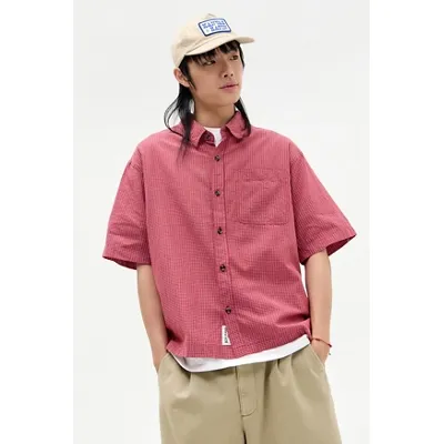 BDG Red Mini Check Short Sleeve Shirt - Red 2XS at Urban Outfitters