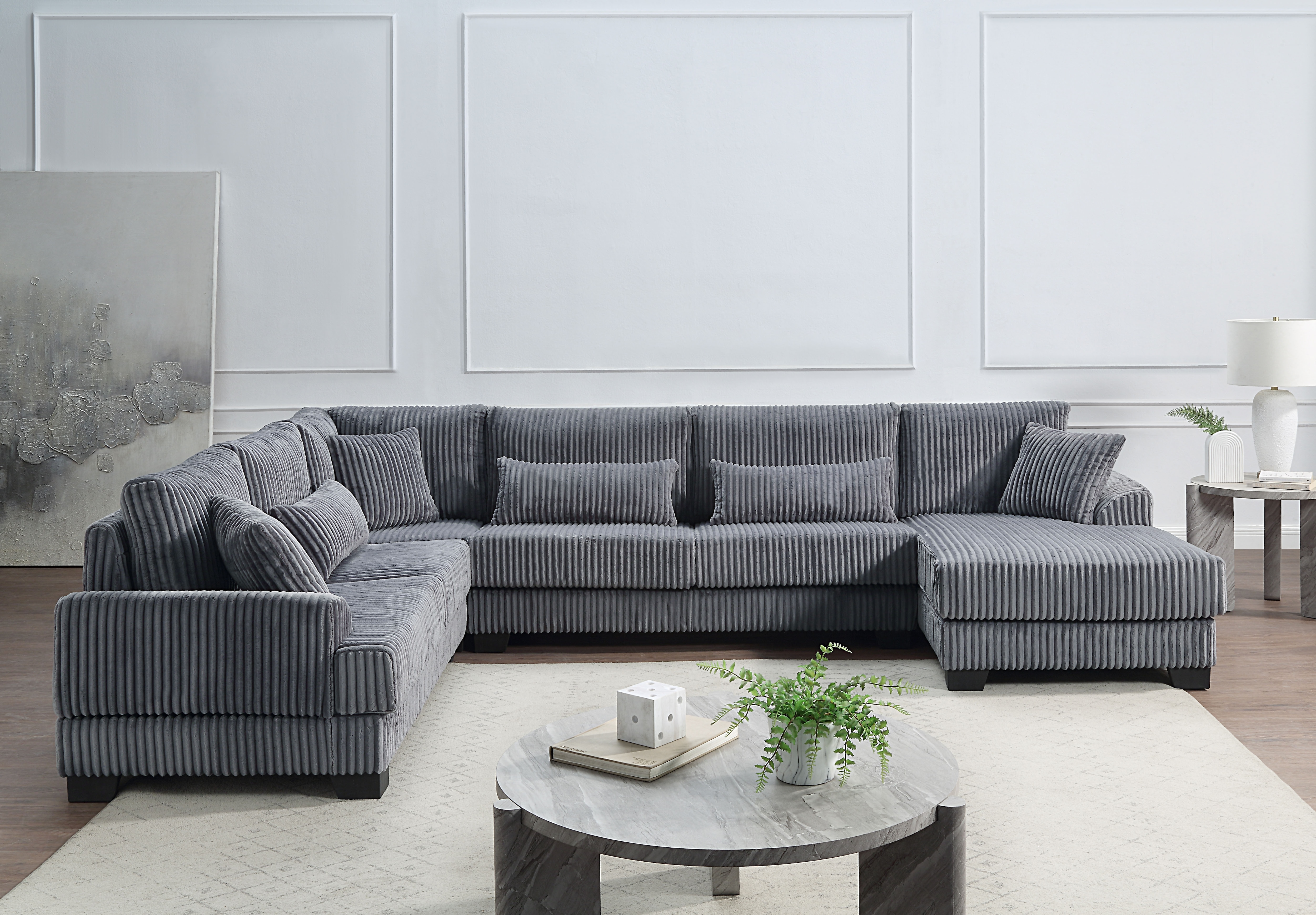 Wohnlandschaft "Miron, U-Form, Breite: 332cm", grau, B:332cm H:81cm T:241cm, ATLANTIC HOME COLLECTION, Sofas, Wohnlandschaft, weicher XXL-Cordbezug, inklusive 6 Zierkissen, Topseller