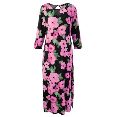 Maxikleid ANISTON CASUAL, Damen, Gr. 36, N-Gr, schwarz, pink, fuchsia, salbei, hellgrün, Web, Obermaterial: 100% Viskose, geblümt, bedruckt, Batikmuster, feminin, lässig geschnitten knöchelfrei, Rundhals, 3/4-Ärmel, Kleider, mit farbenfrohen... Image