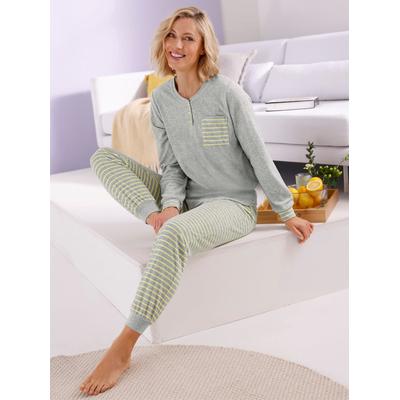 Schlafanzug WÄSCHEPUR, Damen, Gr. 40/42, gelb (zitrone, grau, gestreift), 80% Baumwolle, 20% Polyester, Homewear-Sets Image