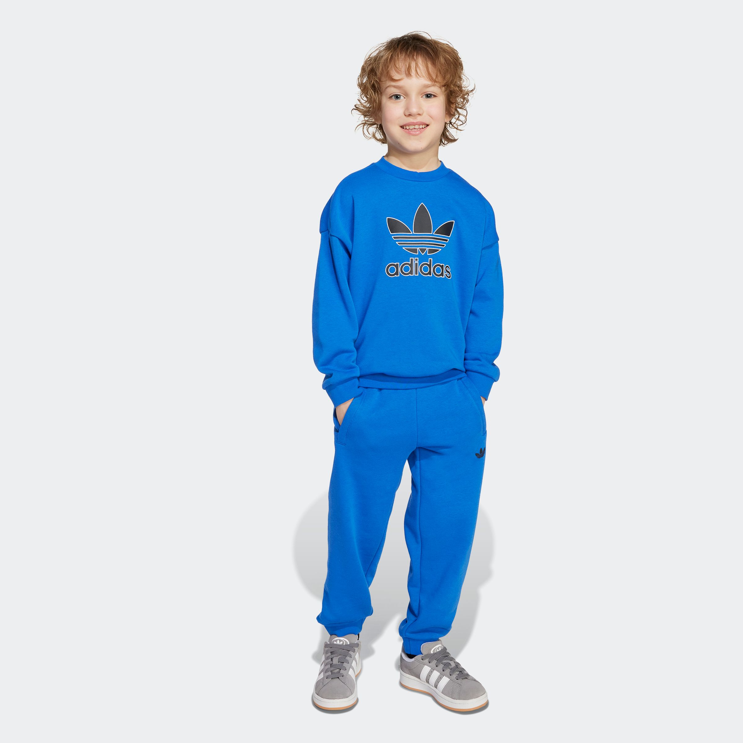 Trainingsanzug ADIDAS ORIGINALS "CREW SET", Kinder, Gr. 104, blau, Obermaterial: 70% Baumwolle, 30% Polyester, Sportlich, Sportanzüge Image