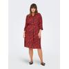 Blusenkleid ONLY CARMAKOMA "CARHARMONY LIFE 3/4 BLK DRESS AOP BS", Damen, Gr. 44, N-Gr, poppy rot aop:upscaled leo, Web, Obermaterial: 100% Viskose, bedruckt, modisch, Rundhals, 3/4-Ärmel, Kleider