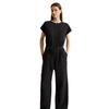 Overall MARC O'POLO "aus TENCEL™ Lyocell", Damen, Gr. 44, Normalgrößen, schwarz, Obermaterial: 100% Lyocell, unifarben, casual, relaxed fit lang, Rundhals, ohne Ärmel, Overalls