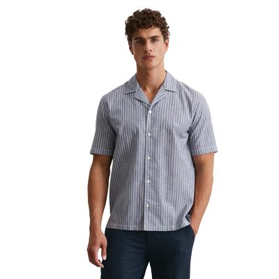 Kurzarmhemd MARC O'POLO "aus reiner Bio-Baumwolle", Herren, Gr. M, Normalgrößen, multi, iris ink, Obermaterial: 100% Baumwolle, gestreift, casual, regular fit normal, Kurzarm normaler Saum, Hemden Image