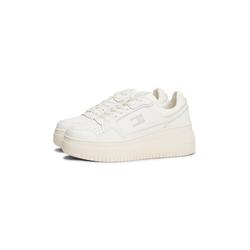 Keilsneaker TOMMY JEANS "TJW RETRO BASKET FLATFORM", Damen, Gr. 41, ecru, ivory, Leder, Lederimitat, sportlich, Schuhe, Keilabsatz, Plateau, Freizeitschuh, Schnürschuh mit Lochmuster
