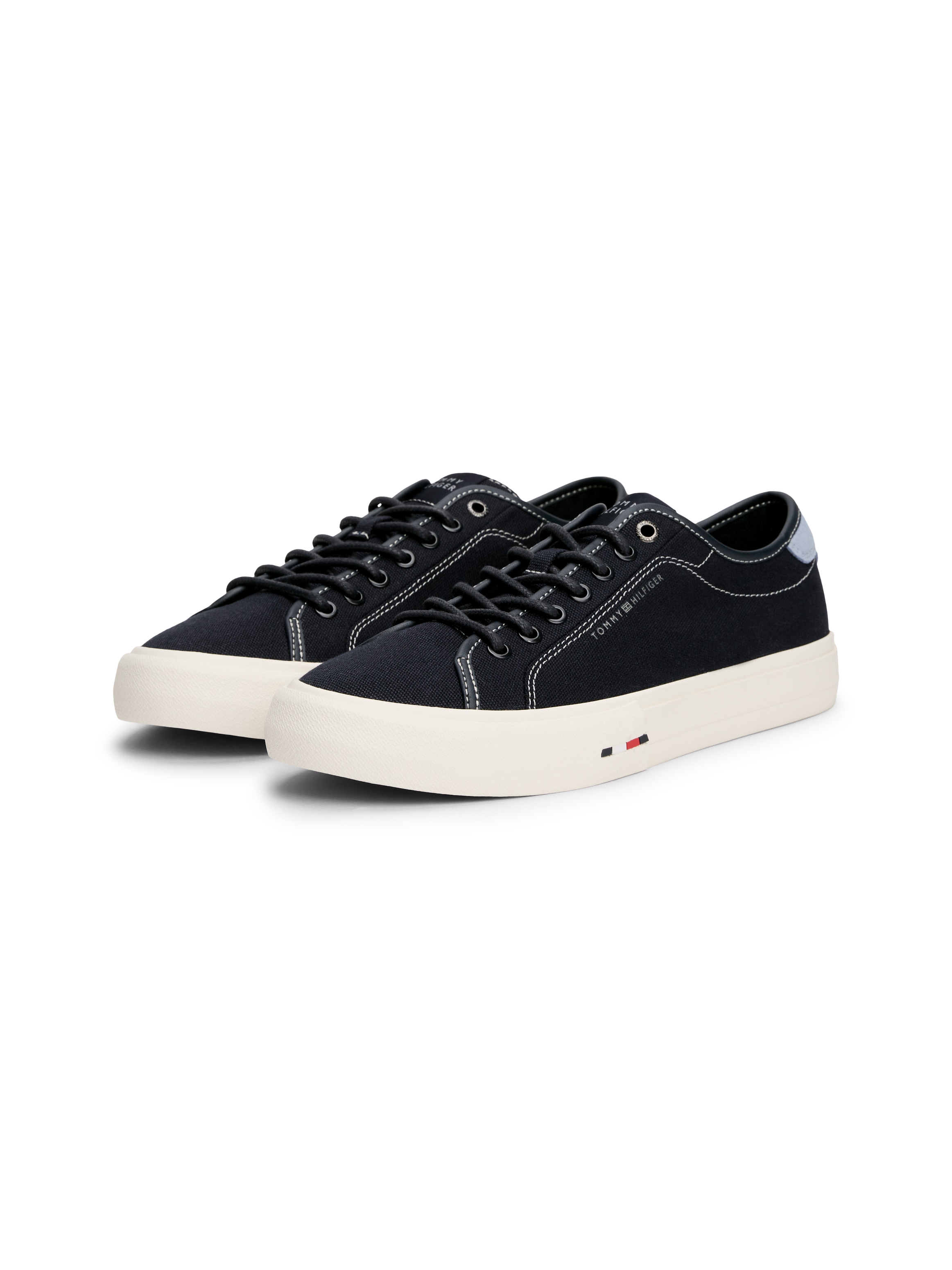 Sneaker TOMMY HILFIGER "TH HI VULC STREET CANVAS", Herren, Gr. 40, blau (dunkelblau), Textil, unifarben mit Farbeinsatz, Schuhe Sneaker, Freizeitschuh, Halbschuh, Schnürschuh mit Logoflag im Plateau