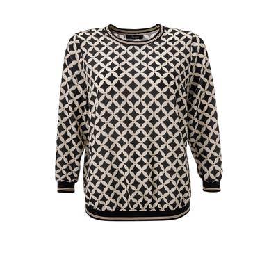 Shirtbluse ANISTON PLUS, Damen, Gr. 44, schwarz (schwarz, beige), Cru00eape, Obermaterial: 97% Polyester, 3% Elasthan, gemustert, Rautenmuster, modisch, figurumspielend Po-bedeckend, Rundhals, Langarm Bündchen, Blusen, in Crêpe-Qualität - NEUE... Image